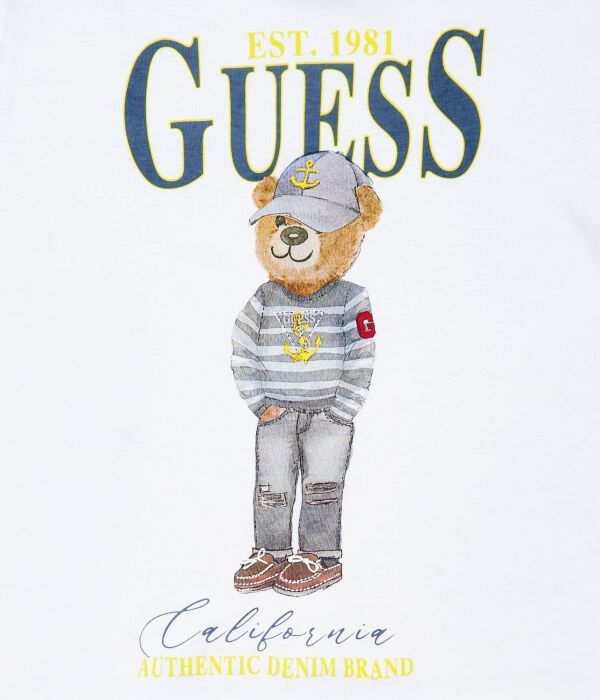 Футболка детская Guess с изображением медведя, белый — фото 3