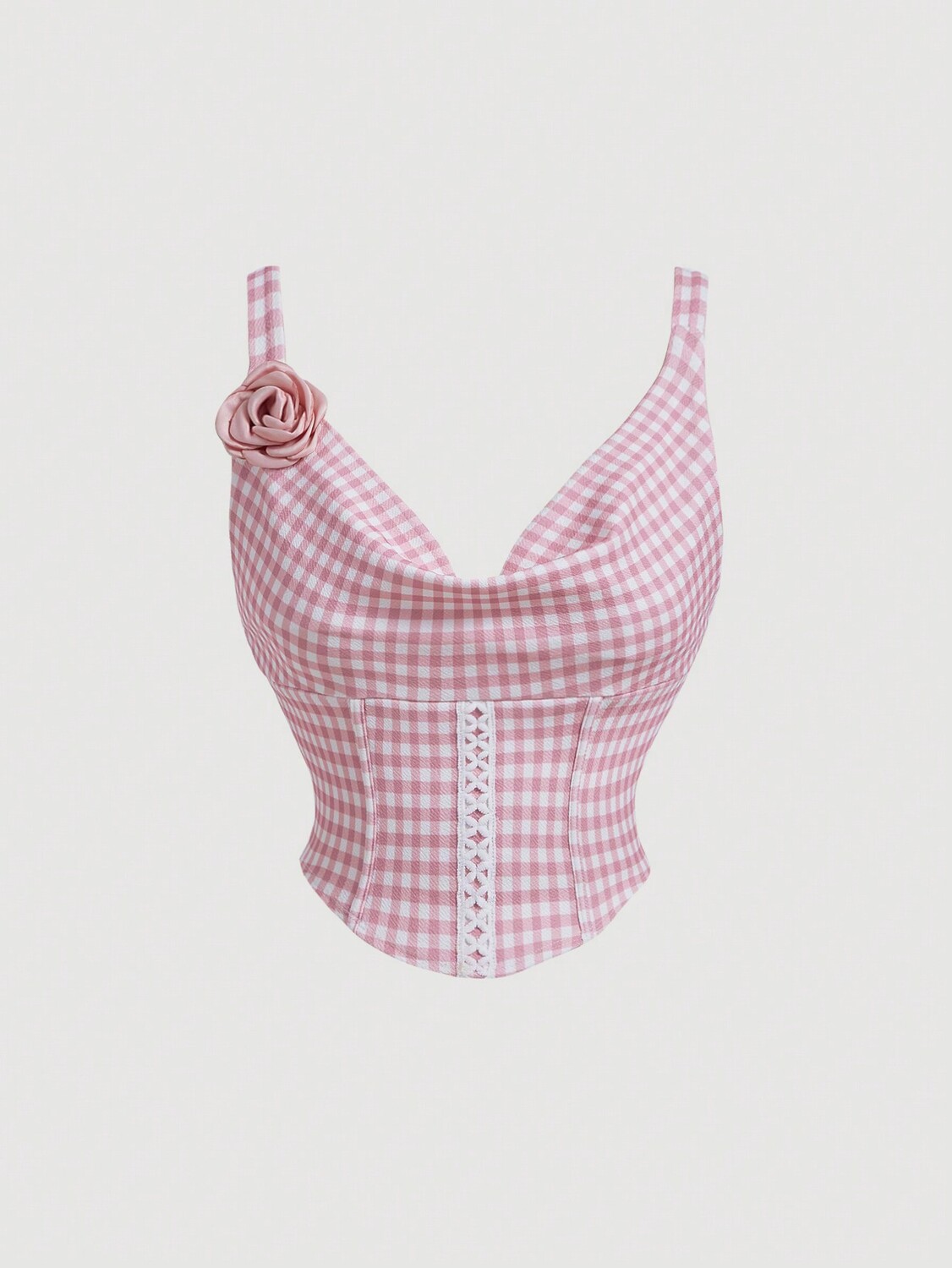 

SHEIN MOD розовый топ без бретелек с 3D цветочным узором в клетку и юбка Идеально подходит для летнего отдыха, розовый