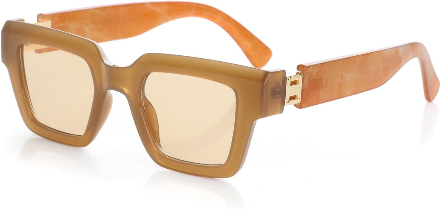 

Солнцезащитные очки Onrtry Fashion Square для женщин и мужчин, прямоугольная оправа, солнцезащитные очки в стиле 90-х, дизайнерские, черные, A04 Brown&marbling Frame/Brown Lens