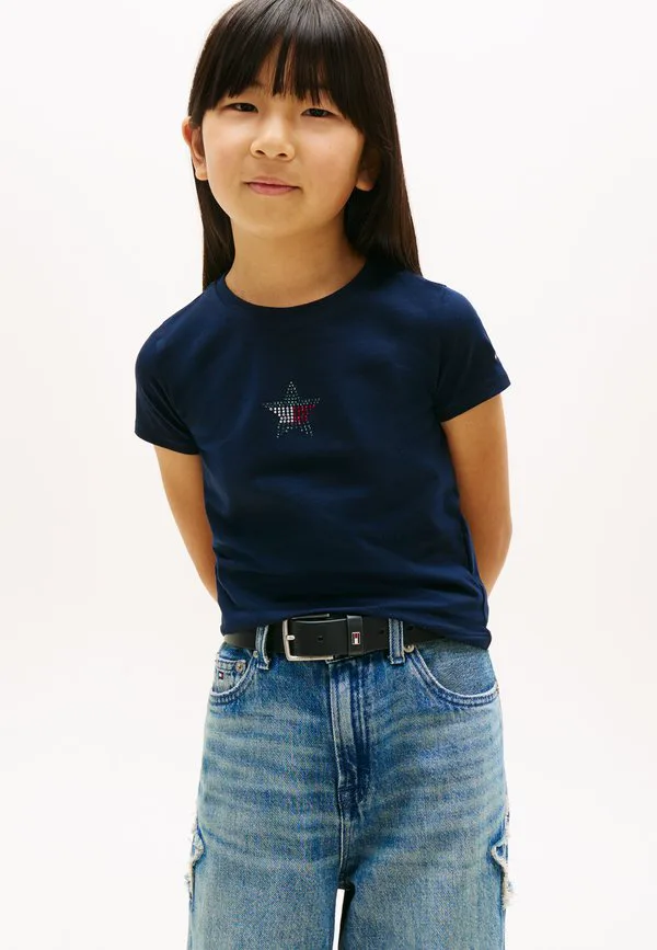 Футболка очень узкого кроя с принтом флага со звездами. Tommy Hilfiger, Dark Night Navy