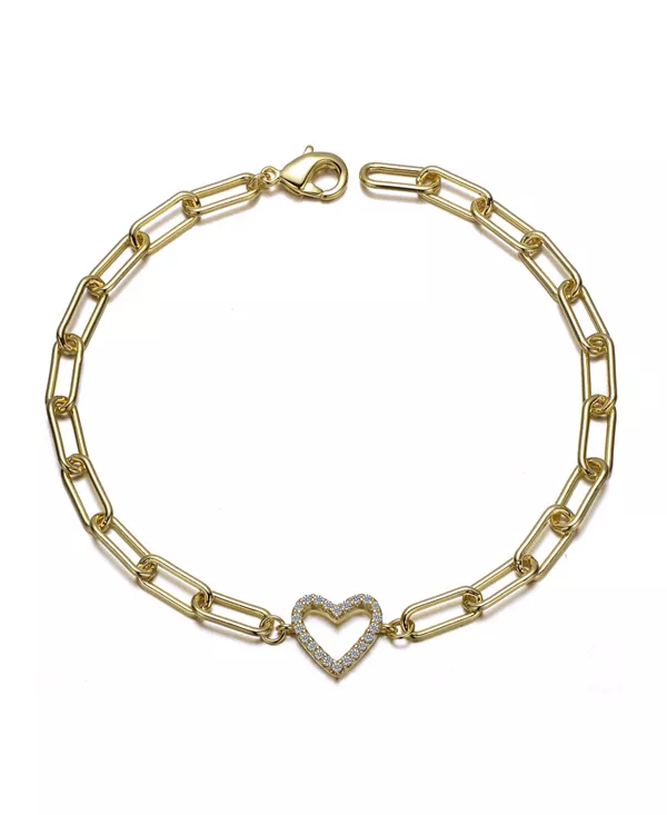 

Браслет-Скрепка с открытым сердцем и ореолом из кубического циркония 14 карат с покрытием из золота Gigigirl, gold