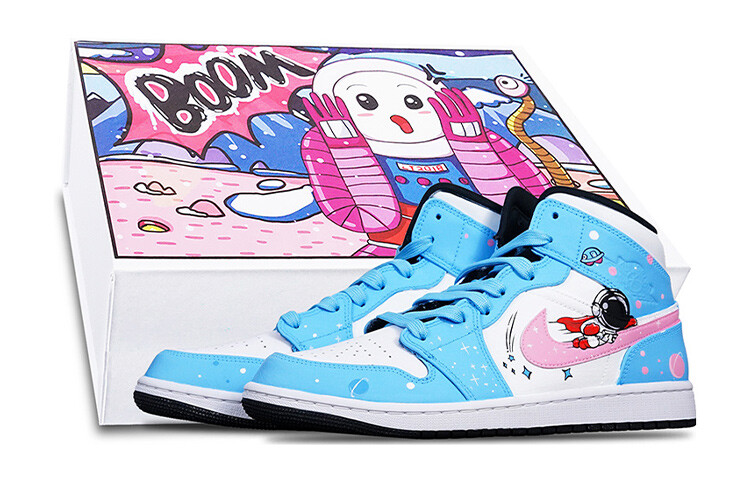 

Кроссовки Air JORDAN 1 Vintage Basketball Shoes Women's Mid-Top Blue Pink/White