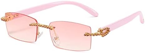 

Солнцезащитные очки без оправы с бриллиантами для женщин, винтажные прямоугольные солнцезащитные очки, женские солнцезащитные очки со стразами, градиентные цвета MTZJH, C5pink-pink