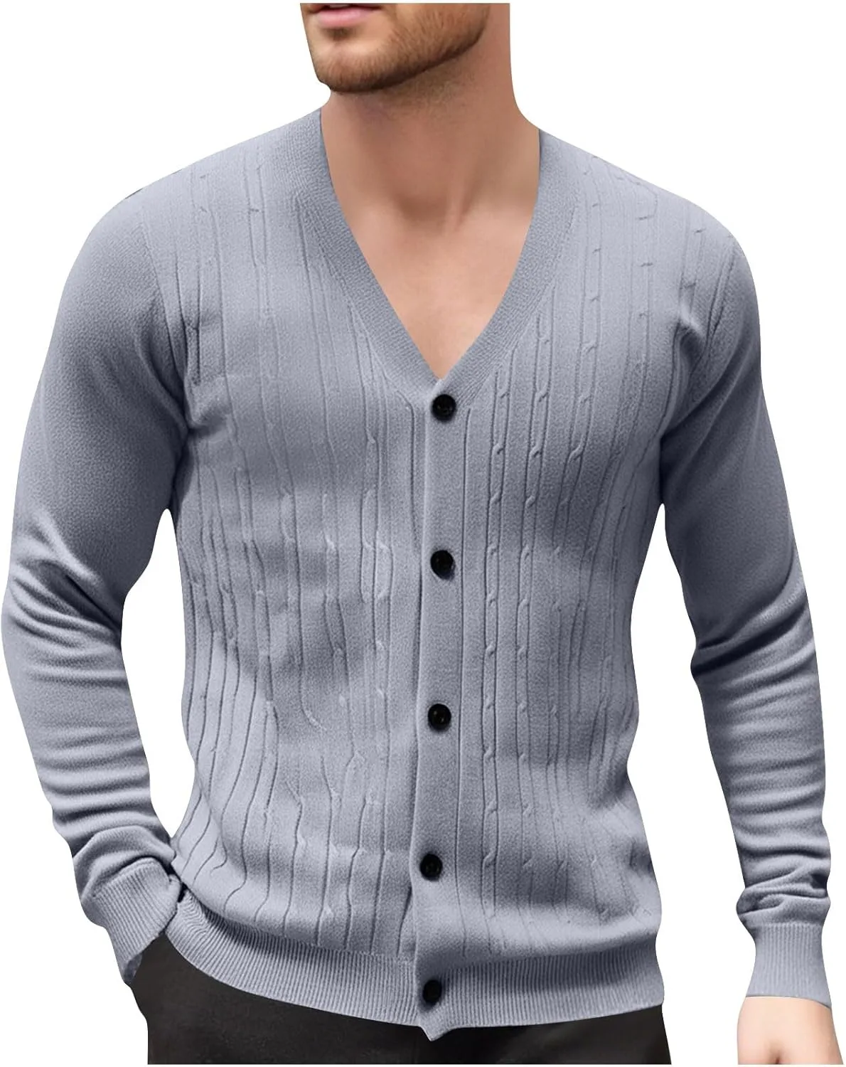 

Мужской кардиган Jacquard с длинным рукавом Slim Fit V-образным вырезом Cambkatl