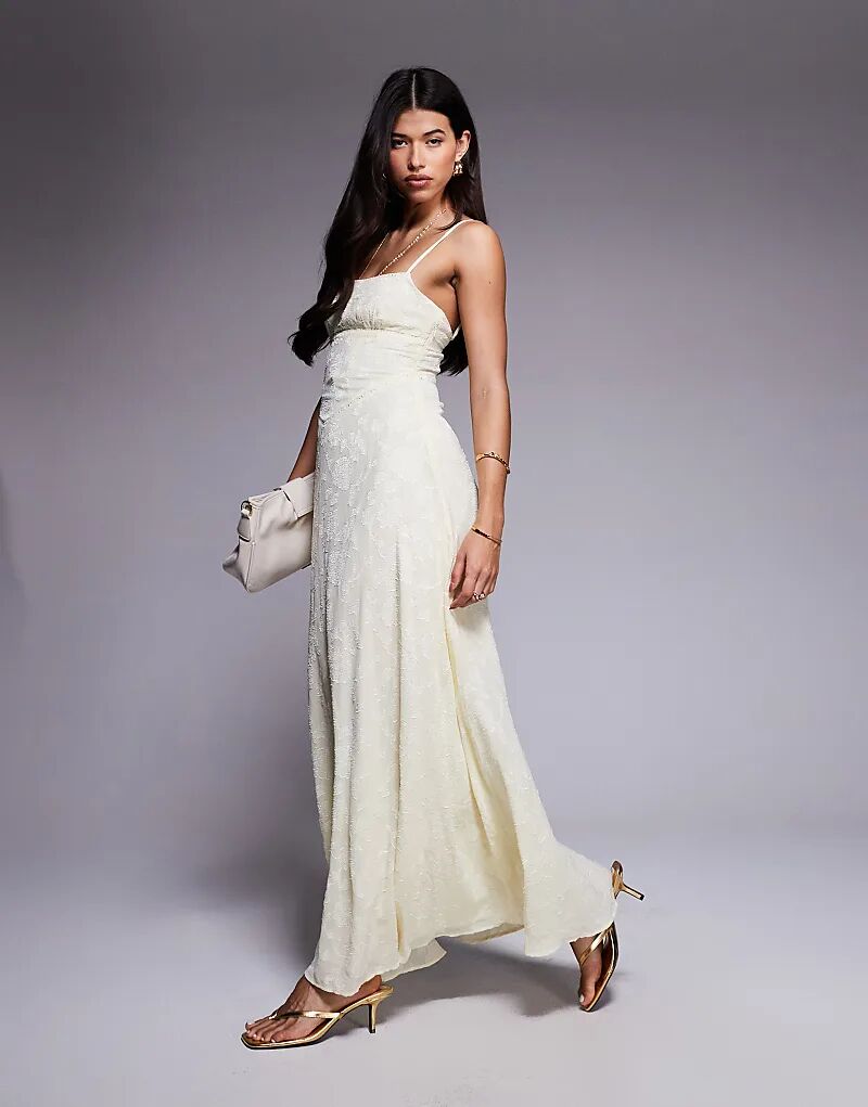 

Платье макси Princess Polly Burnout с корсетом и лифом на бретельках желтого цвета