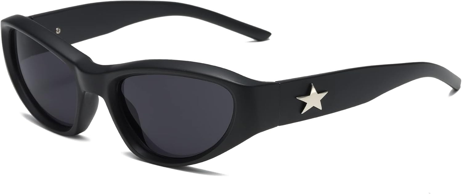 

Солнцезащитные очки Cyxus Y2k Star Black для женщин, солнцезащитные очки с УФ-защитой для женщин и мужчин, модные спортивные очки Swift Oval, стильные солнцезащитные очки 1084, 01 - Black Star Y2k Sunglasses