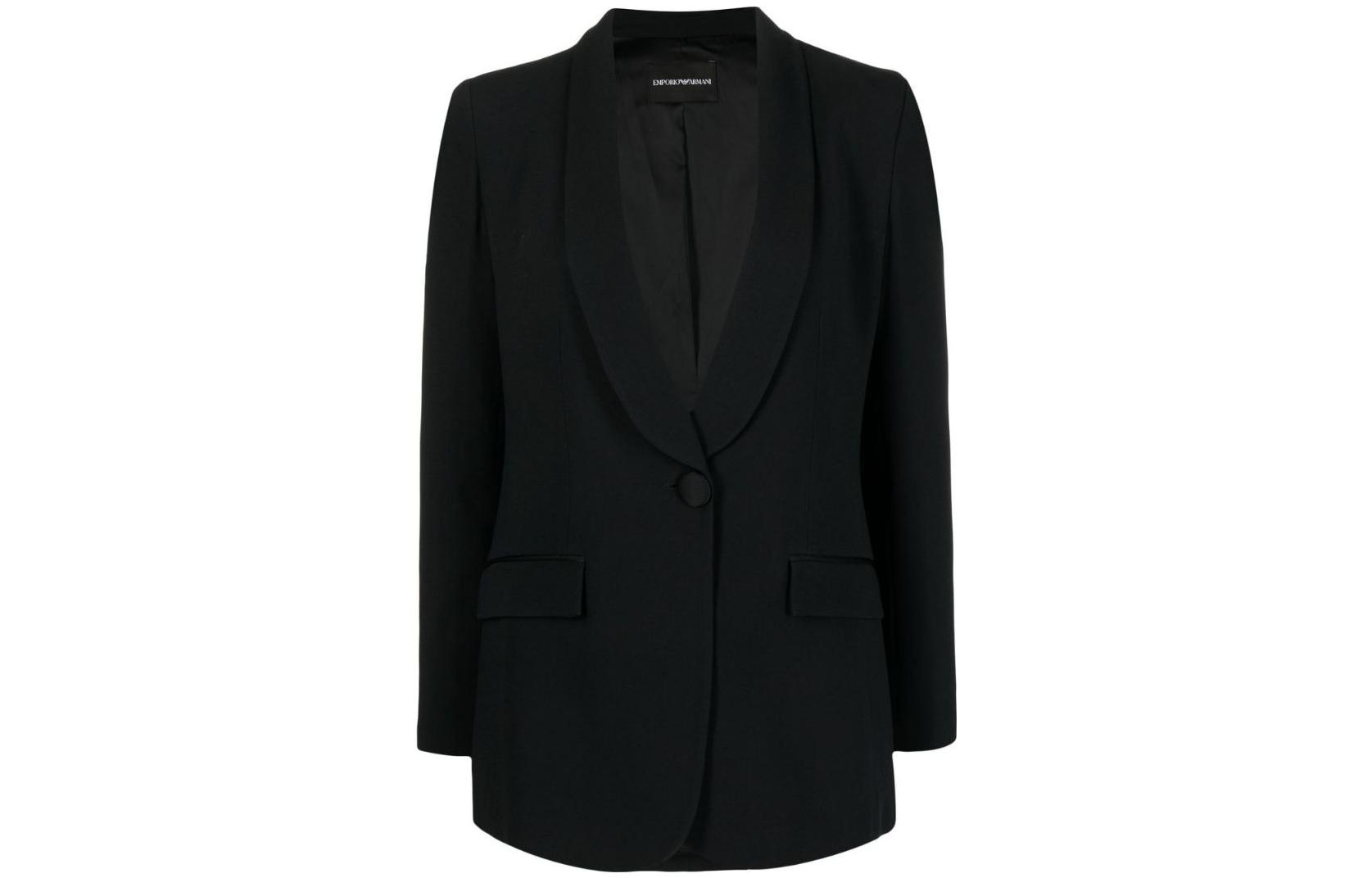 

Однобортный блейзер из атласной саржи EMPORIO ARMANI, черный