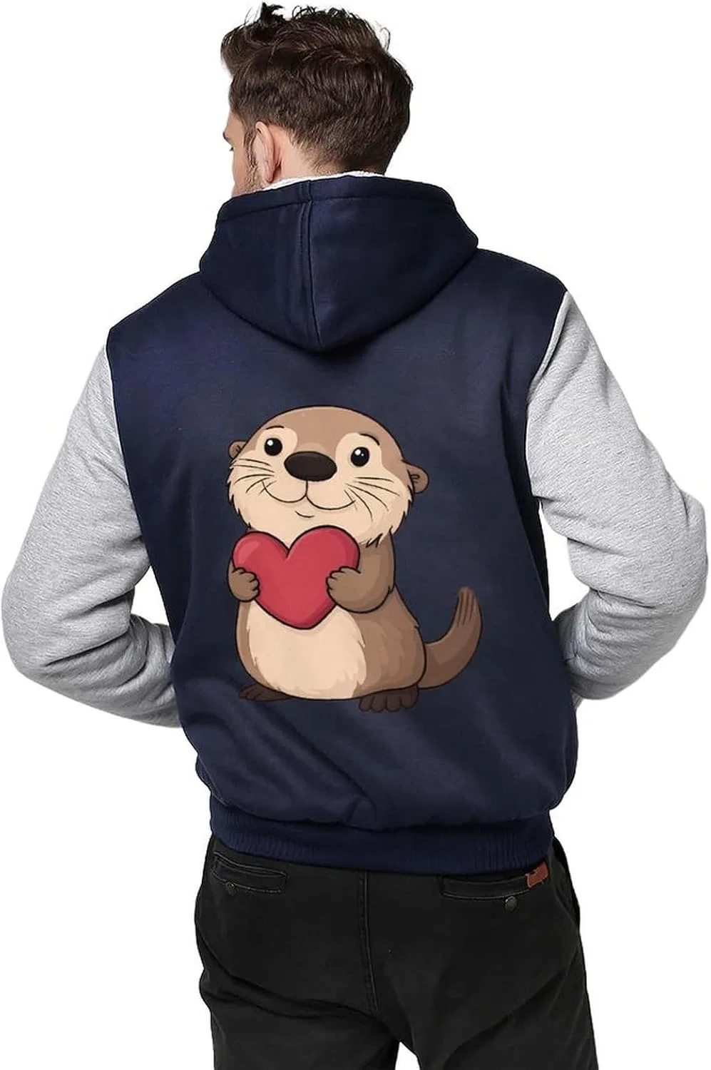 Мужская толстовка на молнии с капюшоном Sea Otter Heart Trendy из плотного флиса — фото 2