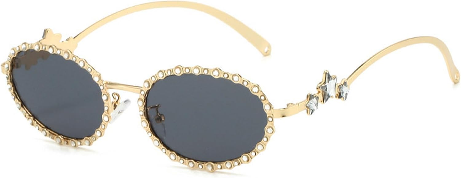 

Роскошные солнцезащитные очки с овальной металлической оправой и бриллиантами для женщин, маленькая оправа, овальные солнцезащитные очки с защитой от УФ-излучения UV400, винтажные очки для активного отдыха mincl, C1