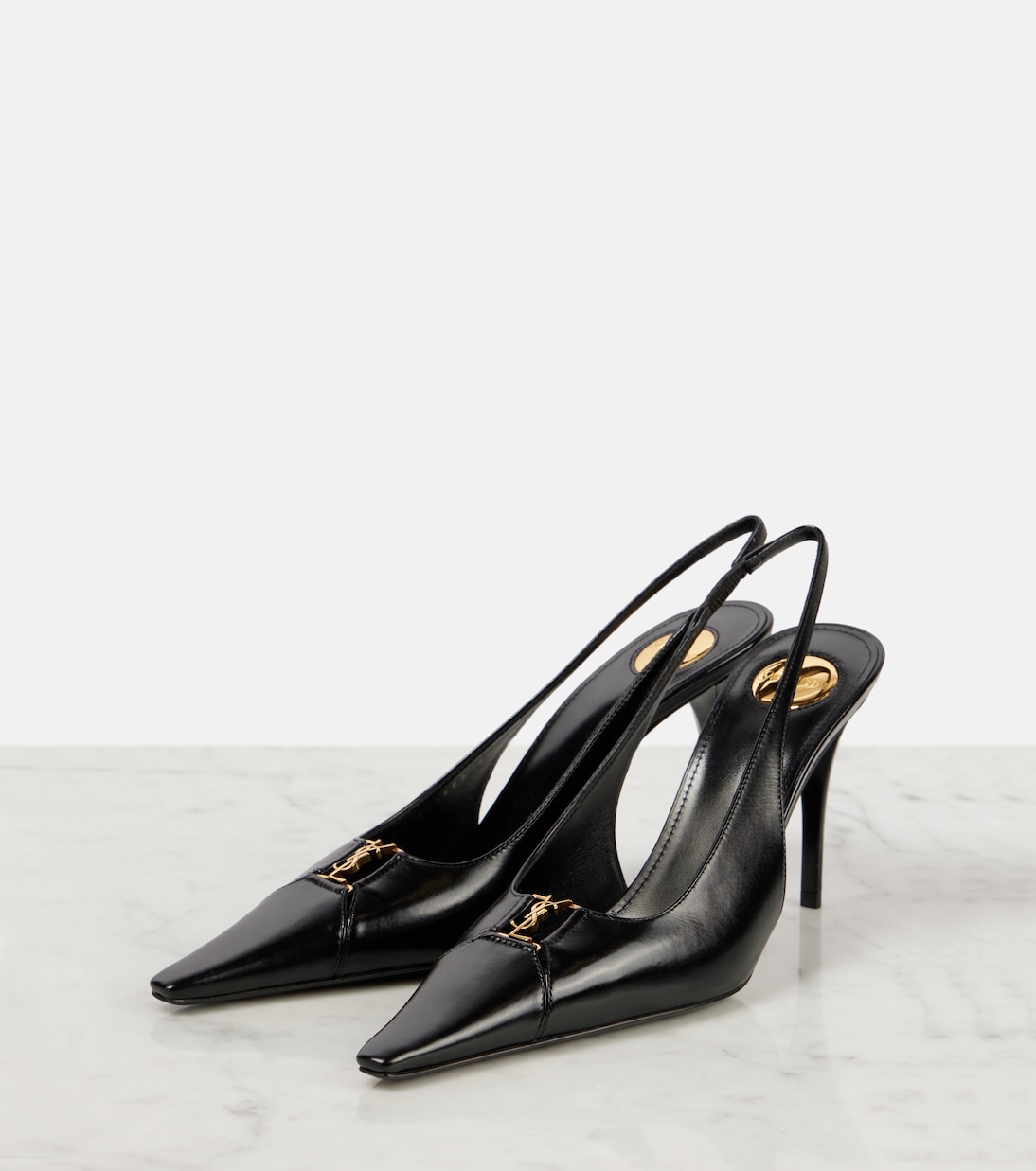 Babylone Breteuil 90 кожаные туфли-лодочки на ремешке Saint Laurent, Noir (Light Bronze) — фото 4