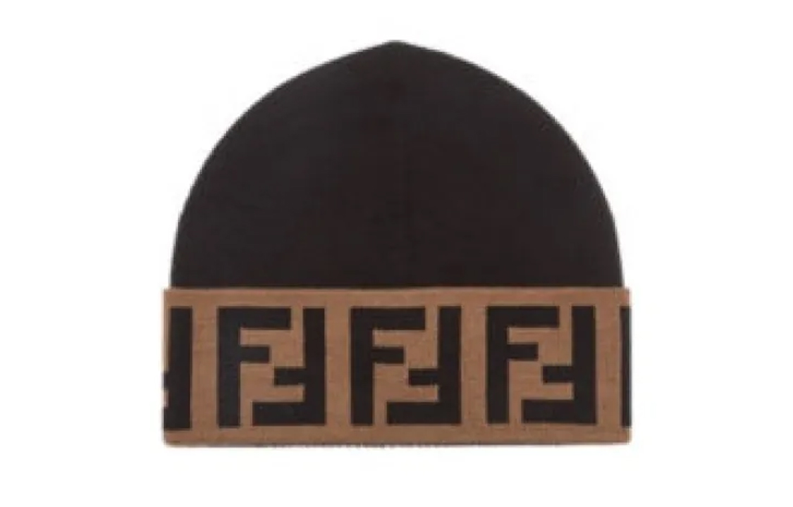 

FENDI Монограмма Вязаная шапка с отворотом, Black