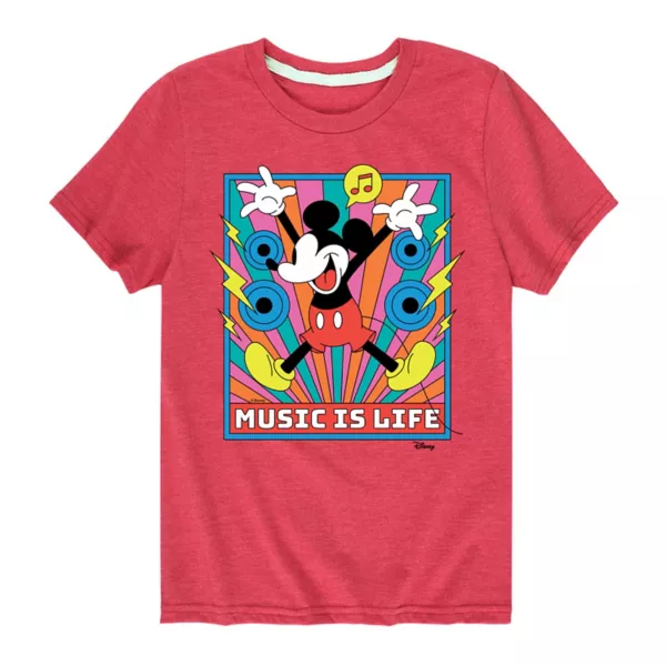 

Футболка для мальчиков 8-20 лет Mickey Mouse & Friends с принтом "Музыка — это жизнь" Disney, красный