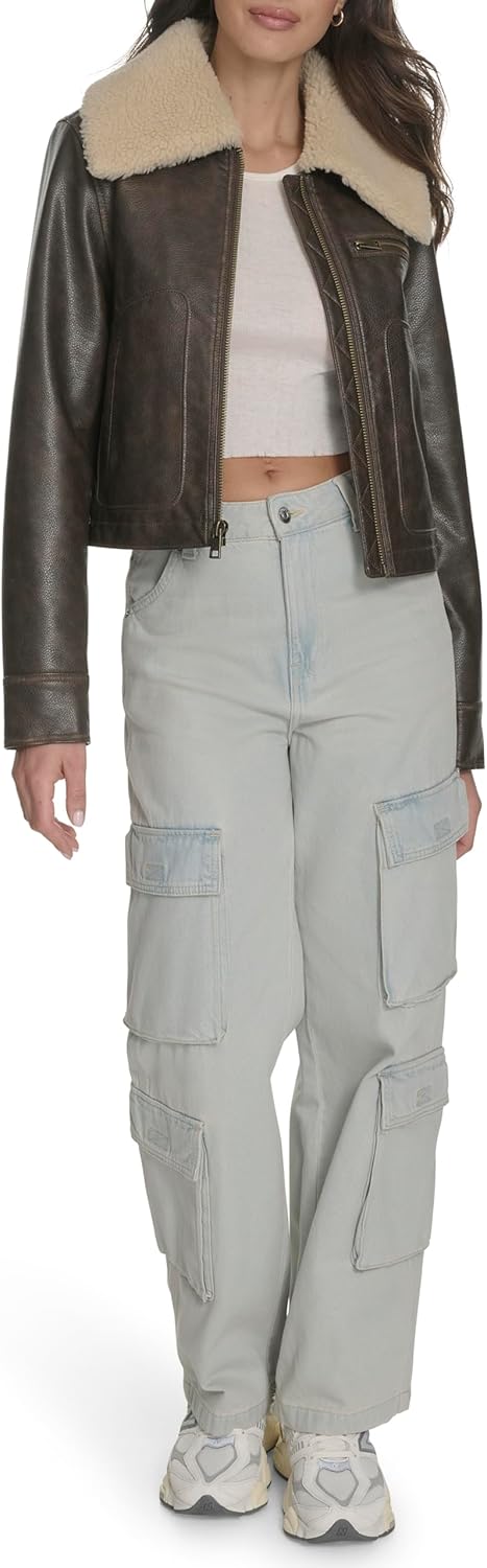 Женская куртка-авиатор Levi's из искусственной кожи, Brown — фото 2