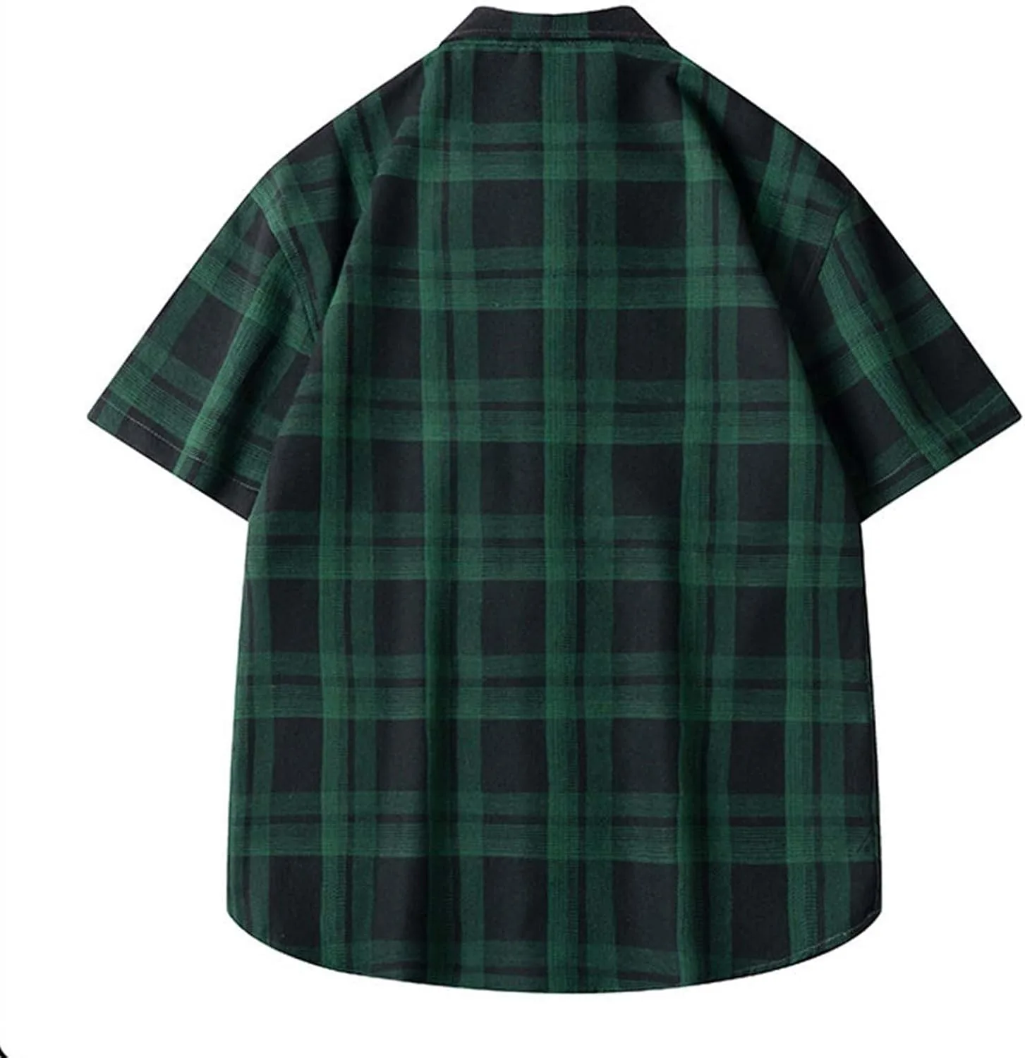 Мужская рубашка с коротким рукавом Vintage Plaid Print, с воротником и карманом, свободного кроя Plus Size, для комфортного лета Generic, зеленый — фото 2