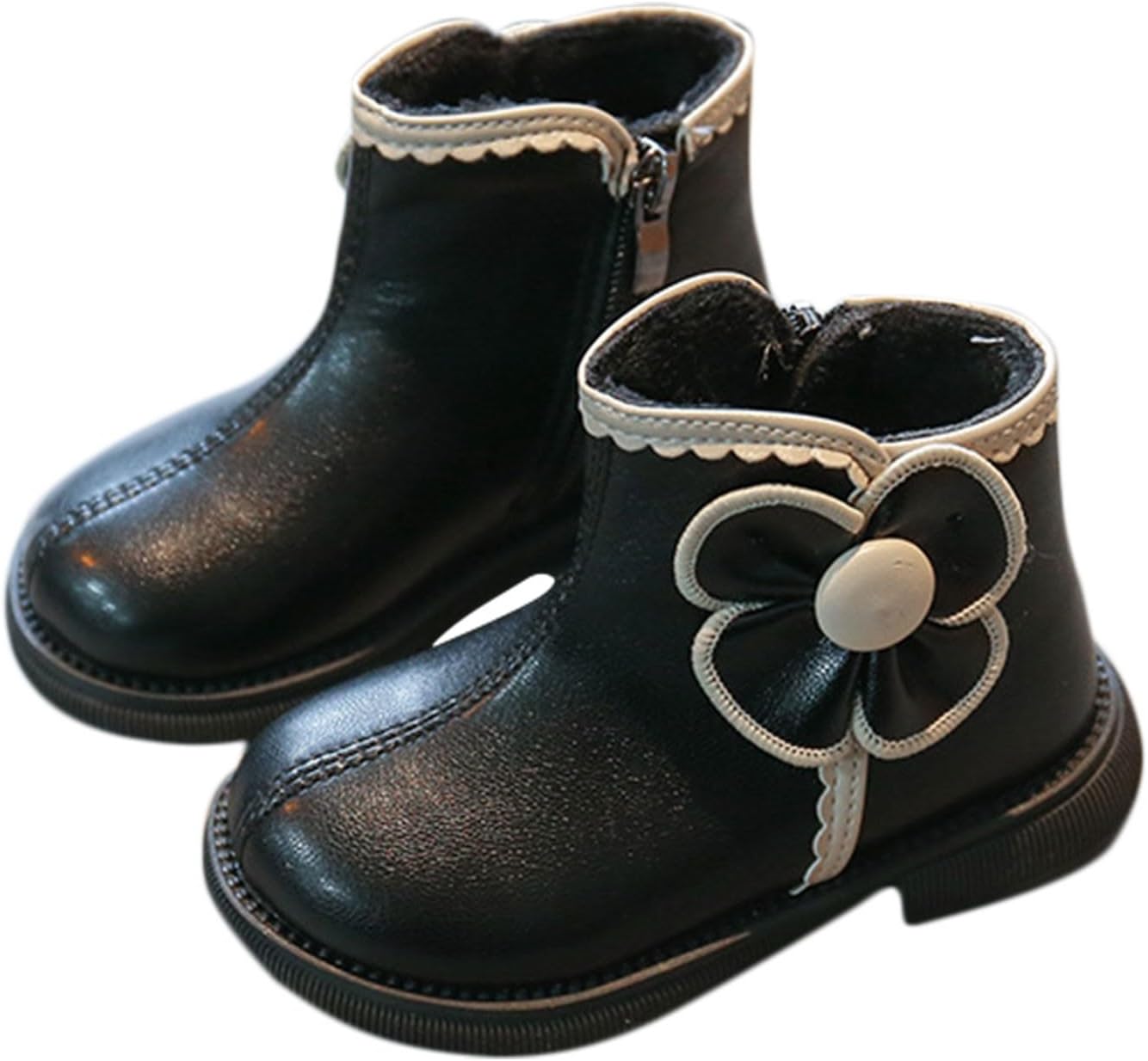 

Демисезонные ботинки для девочек с меховой подкладкой, зимние теплые ботиночки, детская обувь из искусственной кожи, короткие ботинки для улицы, размер 15M-10T Zzalalana, Black