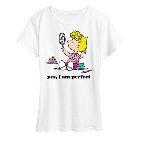 

Женская футболка с графическим принтом «Peanuts Sally Yes I Am Perfect» Licensed Character, белый