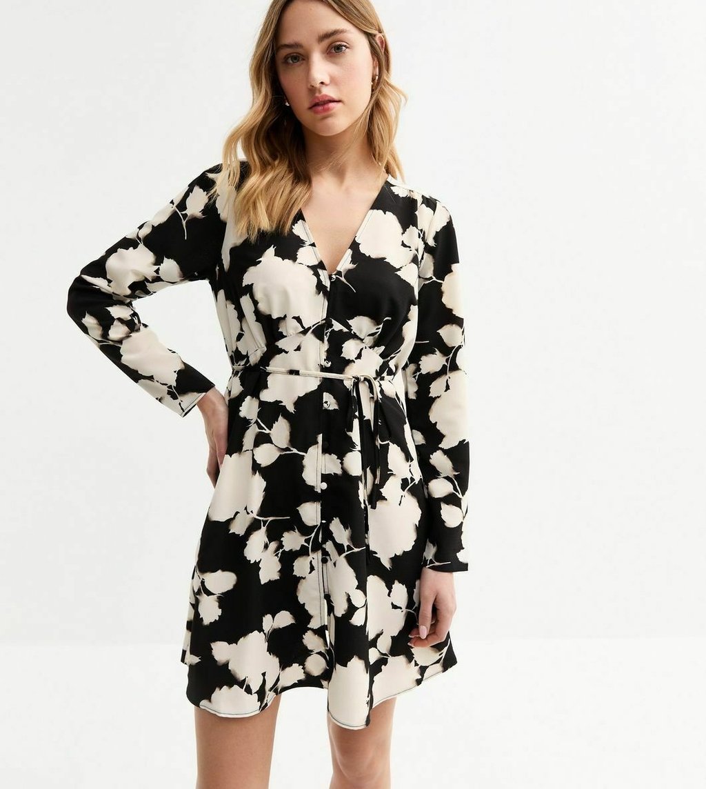 

Платье-рубашка BLURRED FLORAL PRINT MINI New Look, черный