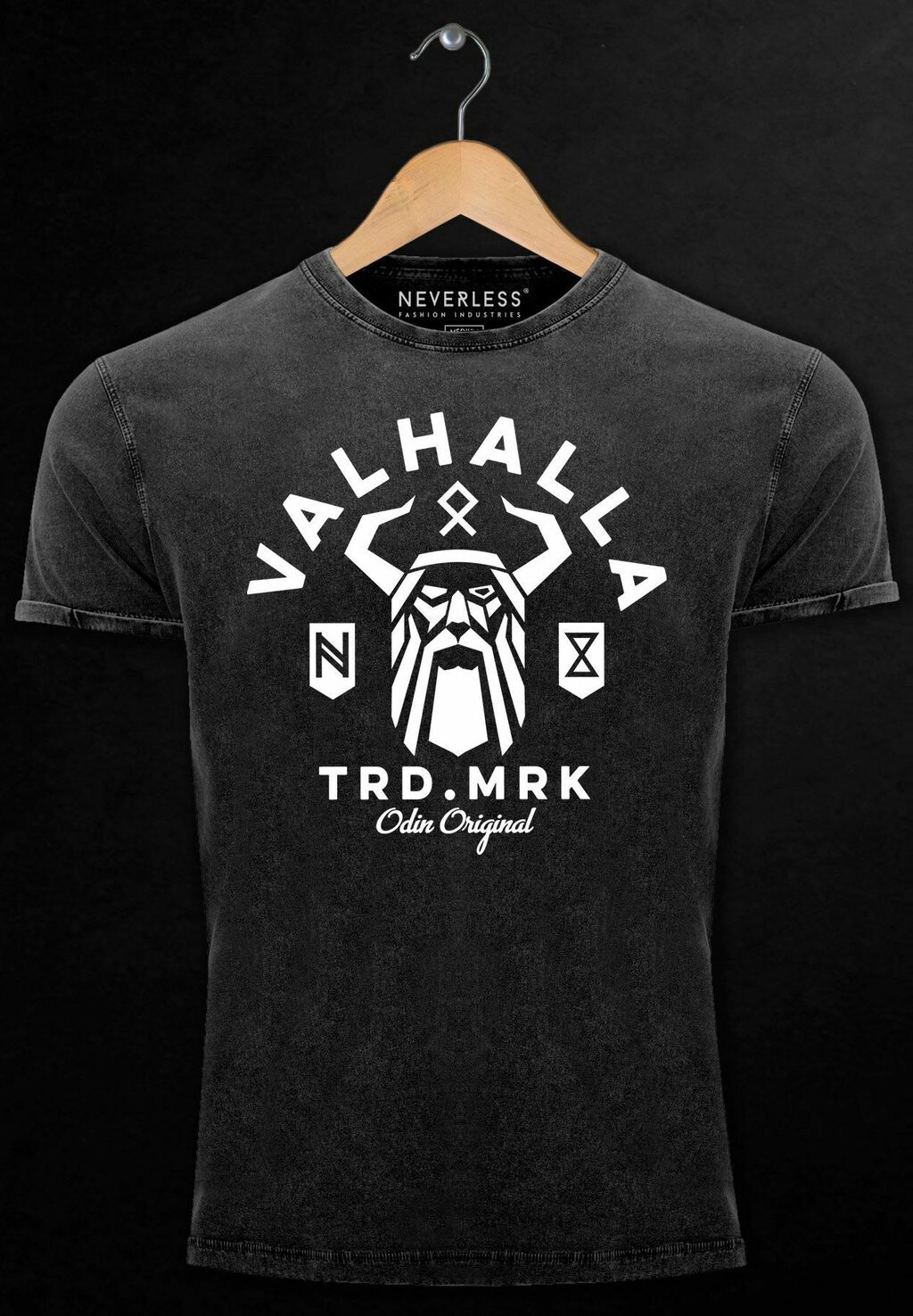 

Футболка с принтом VINTAGE VALHALLA ODIN RUNEN WIKINGER PRINT Neverless, черный