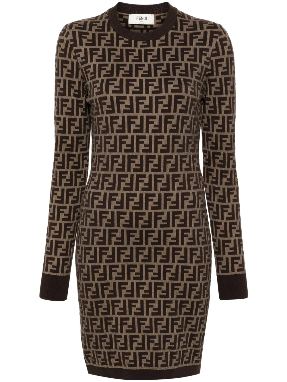 

Платье мини Zucca с длинными рукавами FENDI, коричневый