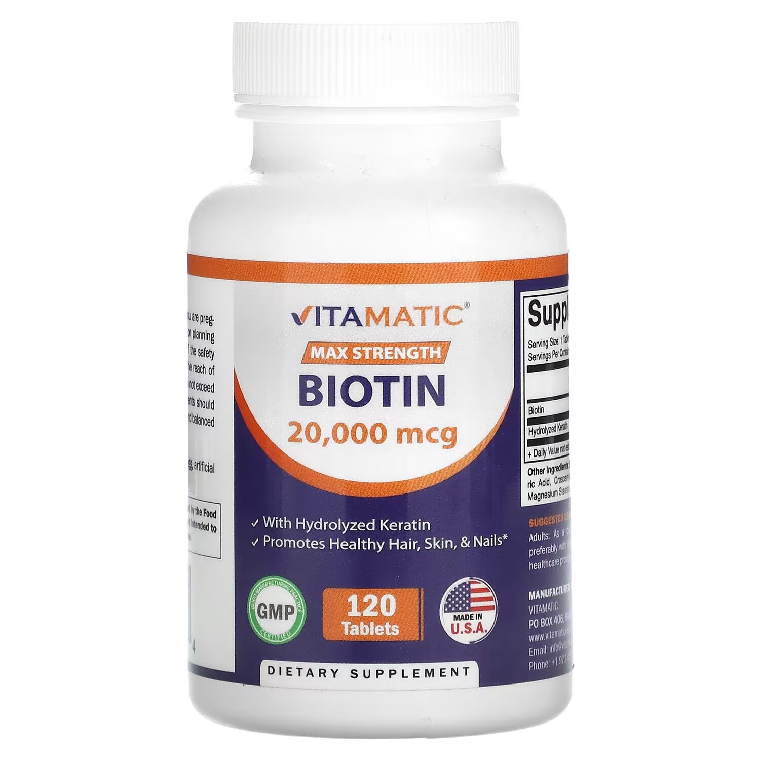 

Пищевая добавка Vitamatic Biotin Max Strength 20 000 мкг, 120 таблеток