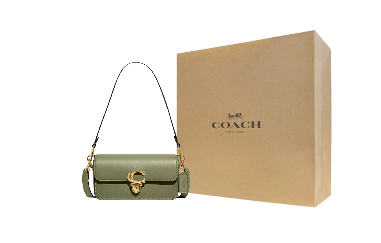 

Сумка через плечо Studio Glove Tanned Leather Portable Crossbody Bag, маленькая женская, цвет Brass And Moss COACH, gift box set (basic set+желтый box)