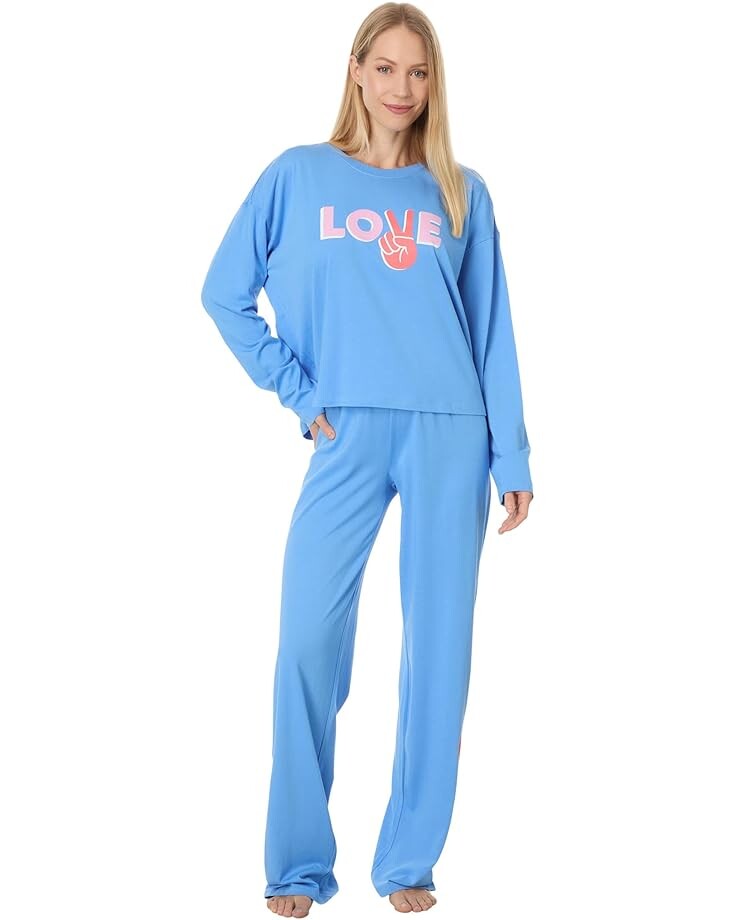 

Пижама P.J. Salvage Cotton Modal Jersey Softee Pajama Set, цвет Bright Blue Love and Peace