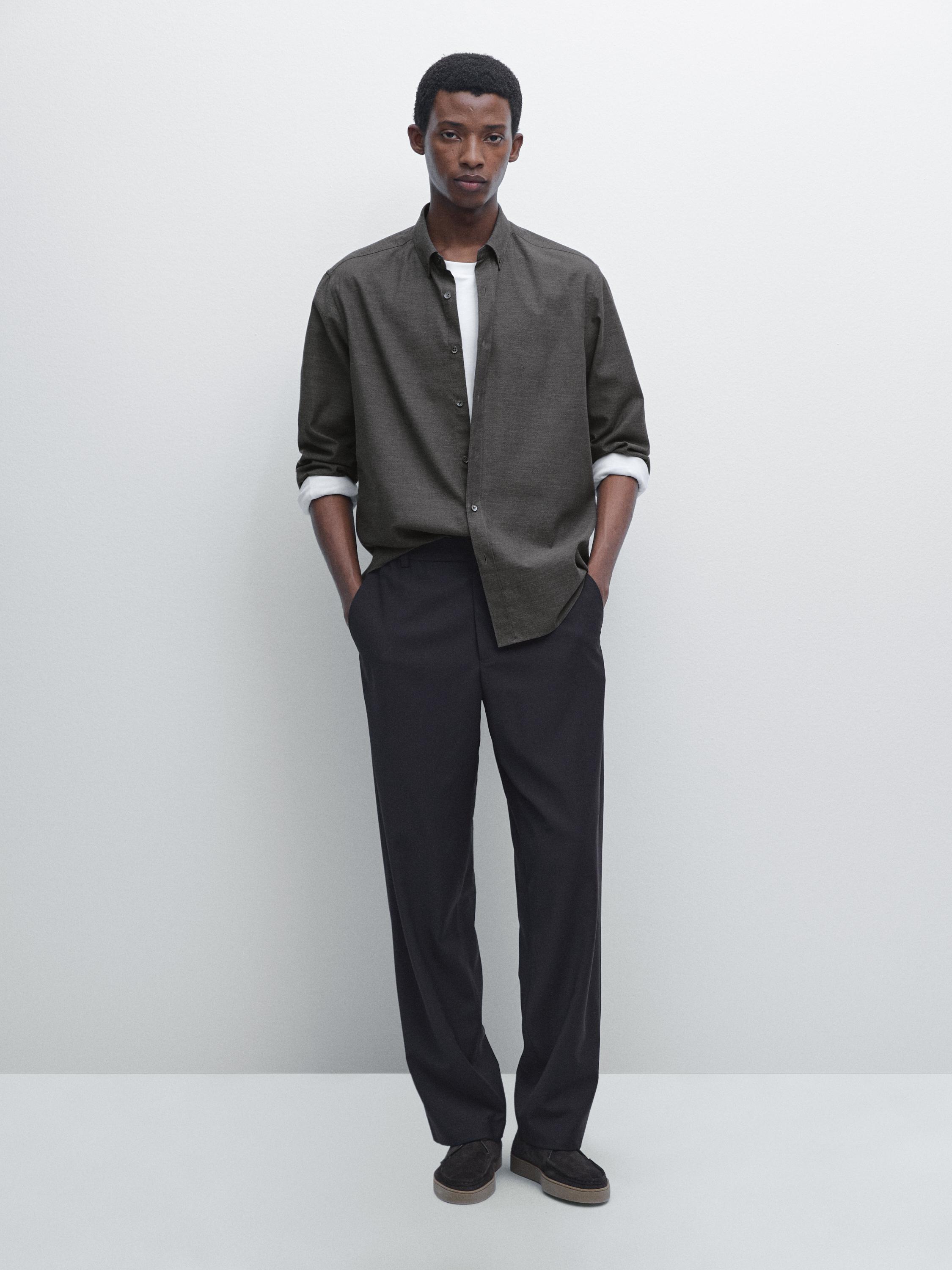 

Мягкая меланжевая рубашка стандартного кроя Massimo Dutti, серый