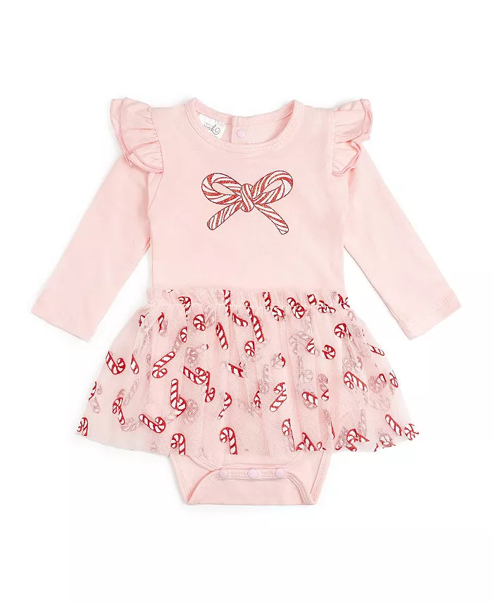 

Новогодний боди с длинным рукавом и пачкой Baby Girl Candy Cane Confetti Sweet Wink, мультиколор