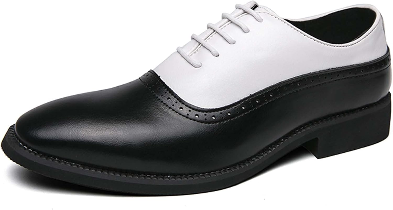 

Мужские оксфорды с острым носком, шнуровкой, для деловой и официальной одежды, модный дизайн с контрастными цветами, нескользящие, для свадеб, вечеринок и форменной одежды, кожаные туфли Generic, белый/черный