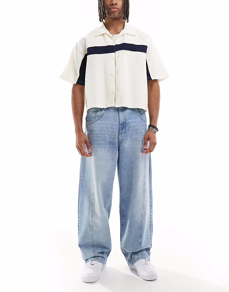 

Джинсы Pull&Bear barrell fit синего цвета