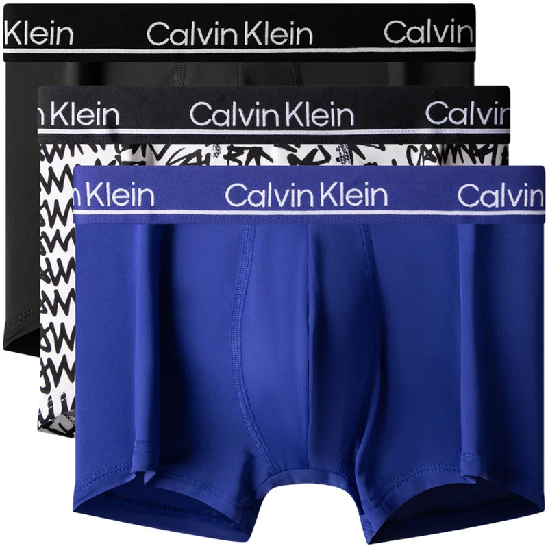 Мужские трусы 3 шт Calvin Klein, F3I-Space Black/Sapphire Blue/Moonlight White Base Black Text Mother