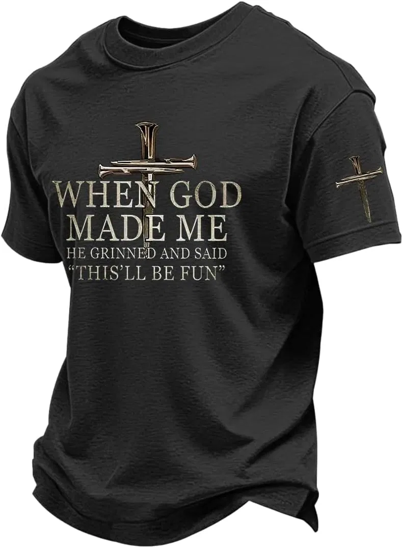 Футболка Christian Faith Cross с надписью "When God Made Me He Grinned and Said This'll Be Fun" Generic, черный