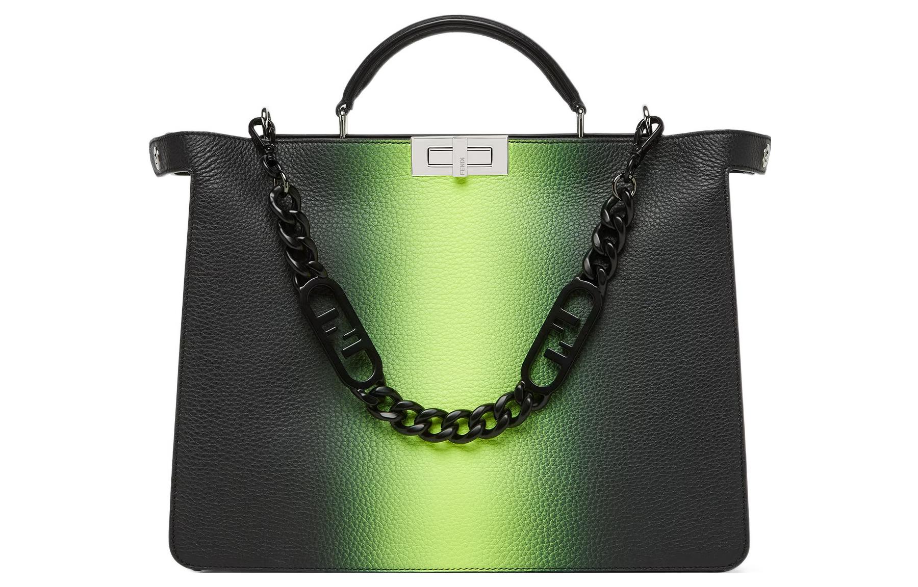 

FENDI Сумка через плечо Peekaboo ISeeU из телячьей кожи, кроссбоди, ручная кладь Medium мужская неоново-желтый градиентный черный