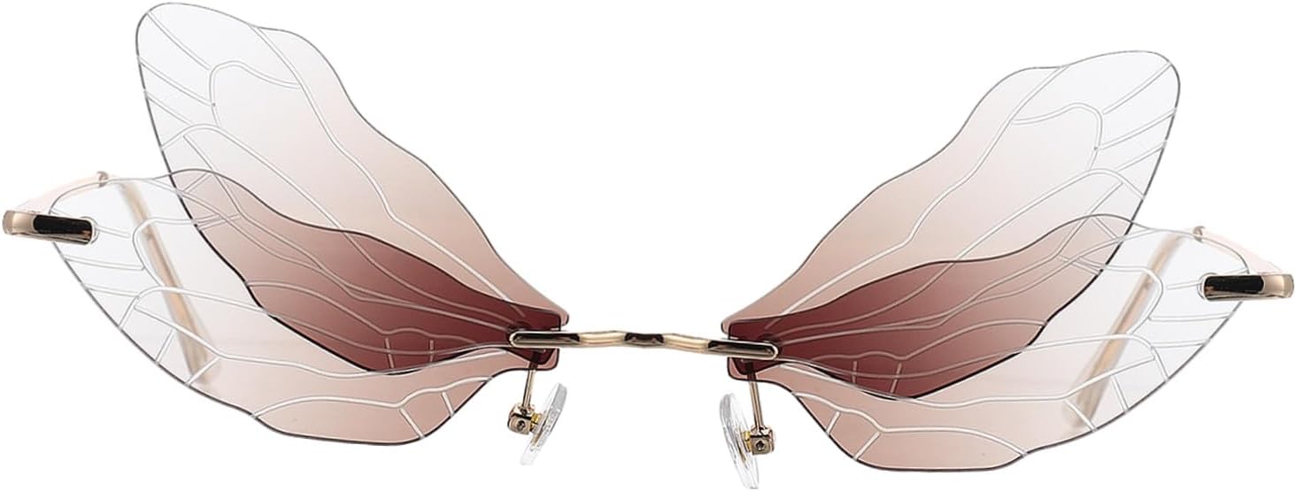 

Легкие солнцезащитные очки без оправы с изображением крыла стрекозы, необычной формы, винтажные металлические очки, стильный модный аксессуар для женщин Healvian, Brown