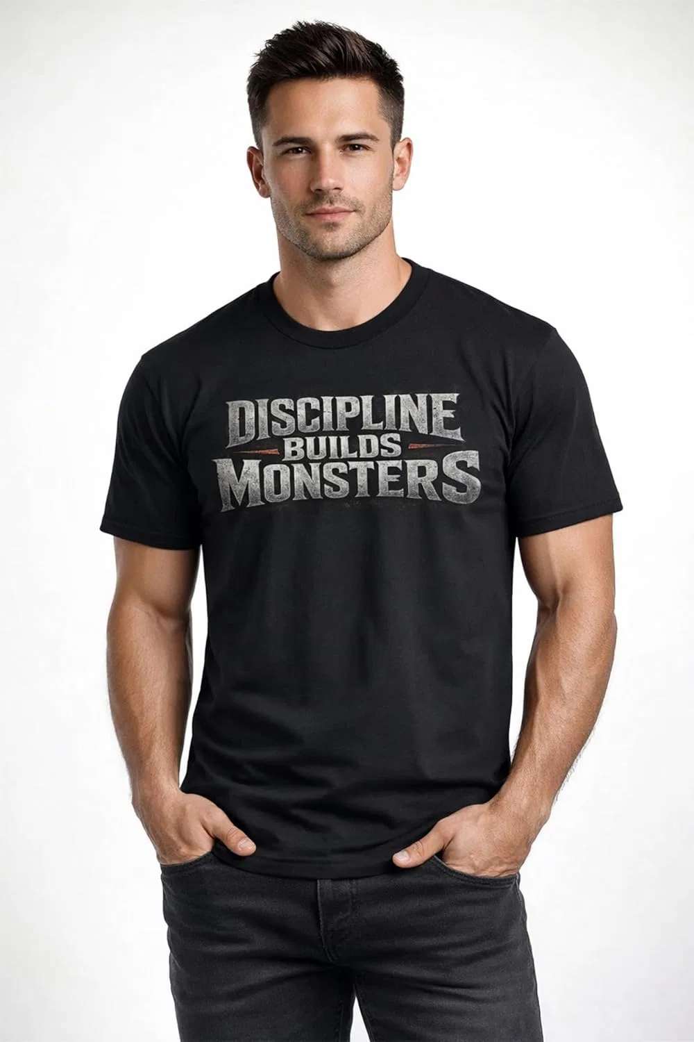 Футболка для тренировок Discipline Builds Monsters - темная мотивация для зала GENERIC, Cvc Charcoal — фото 2
