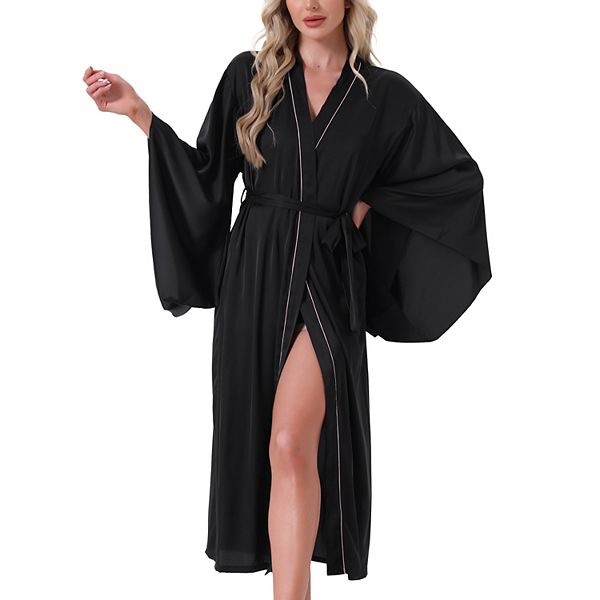 

Женский атласный длинный кимоно-халат с рукавом летучая мышь и поясом Inspire Chic