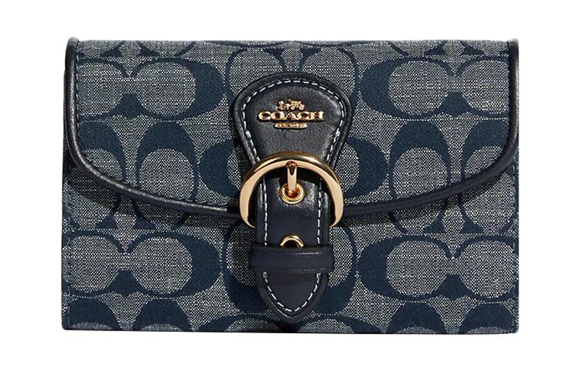 

COACH Мини-кошелек для монет из смеси льна и кожи, женский, джинсовый, синий