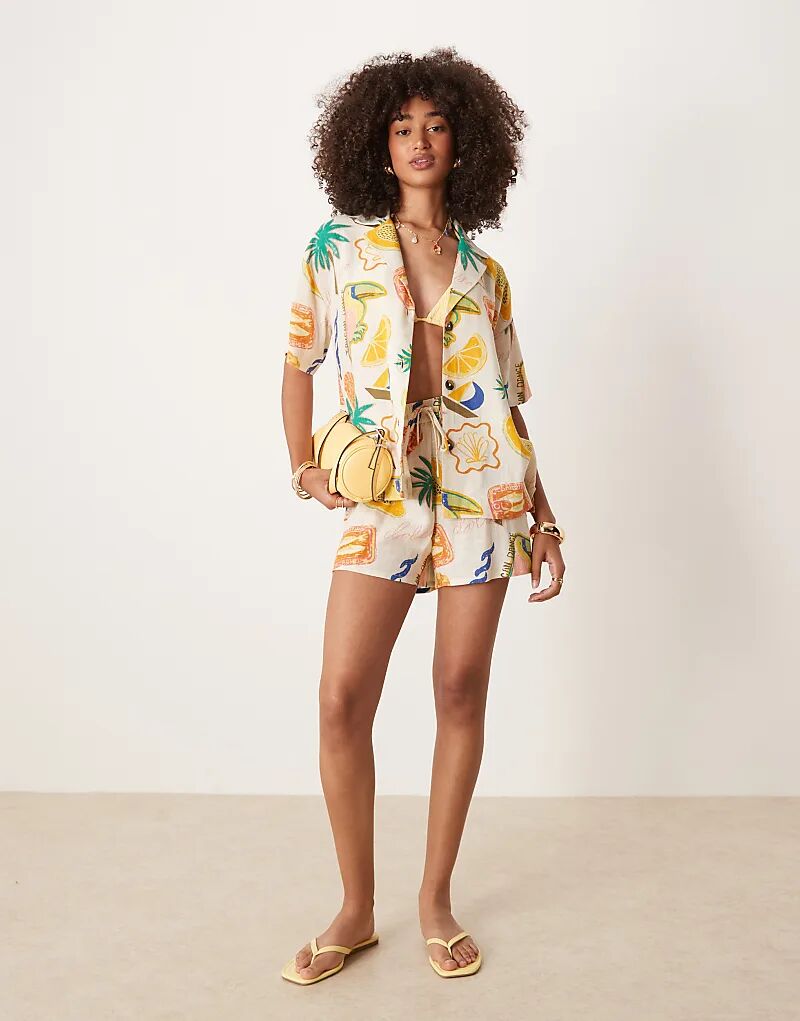 

Льняные шорты ASOS DESIGN с тропическим принтом