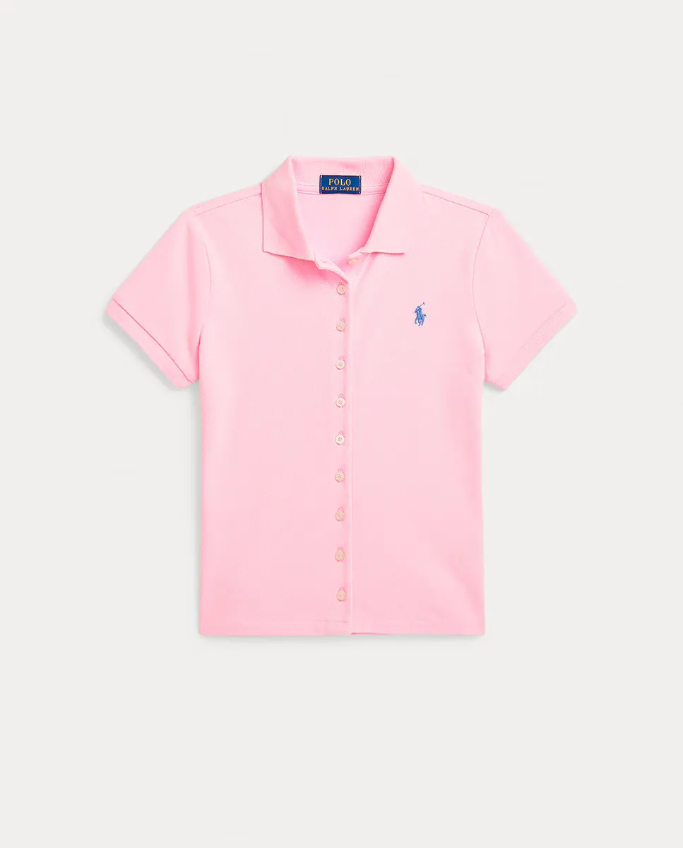 

Хлопковая рубашка-поло с планкой на пуговицах Polo Ralph Lauren, розовый