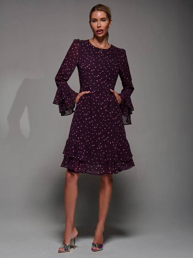 

Платье из шифона с длинными рукавами Jolie Moi, Purple Spot