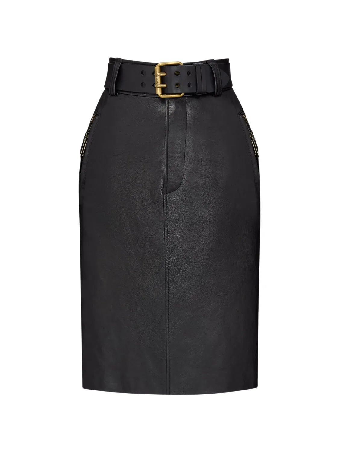 Кожаная юбка миди с ременом Saint Laurent, черный