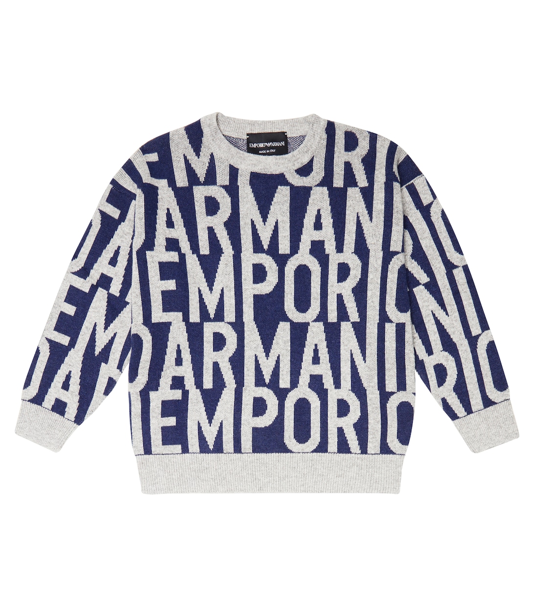

Свитер с логотипом и интарсией Emporio Armani Kids, серый