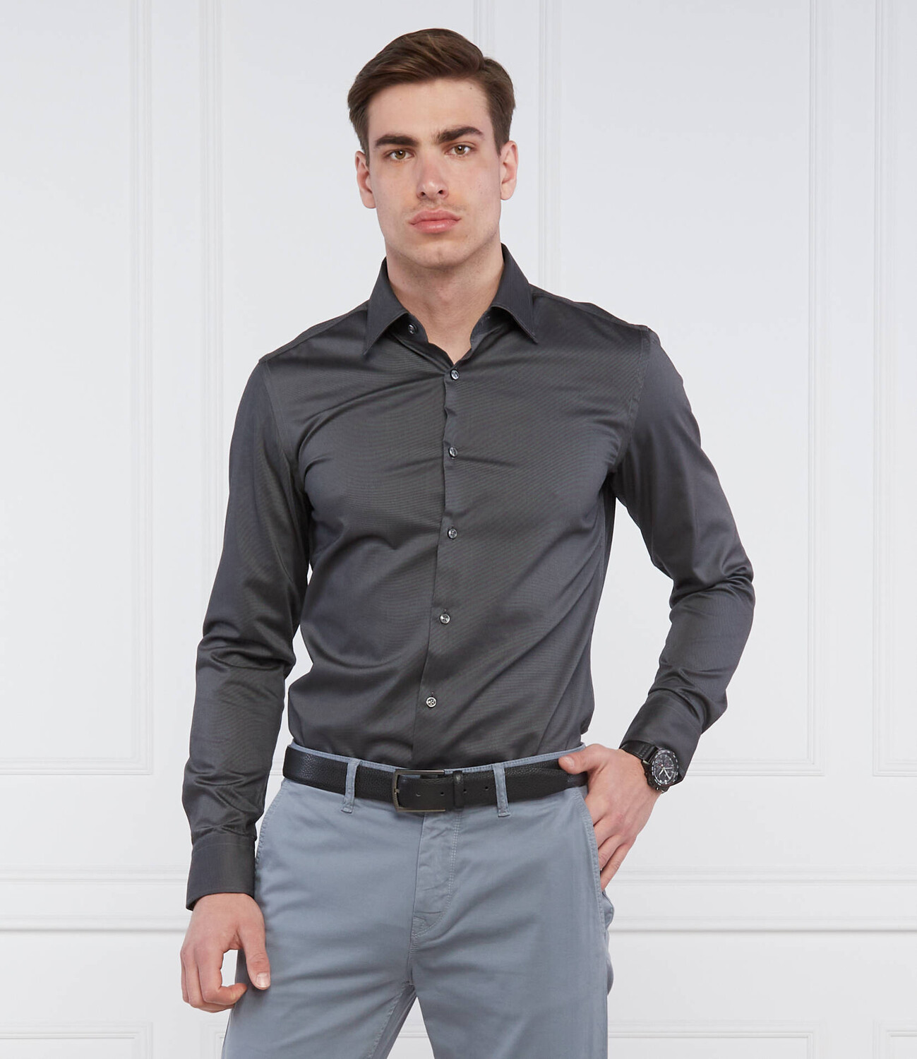 Рубашка BOSS BLACK H-HANK-kent-C1-214 Slim Fit easy iron, цвет grafite — фото 3