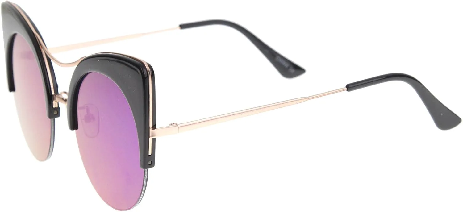 

Женские солнцезащитные очки zeroUV увеличенного размера, полуободковые, с плоскими линзами, круглые, в форме «кошачий глаз», диаметр линз 51 мм, Black-gold / Midnight