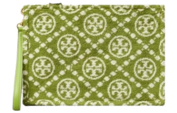 

TORY BURCH T Monogram Fabric Wrist Bag Clutch Medium Women's Green