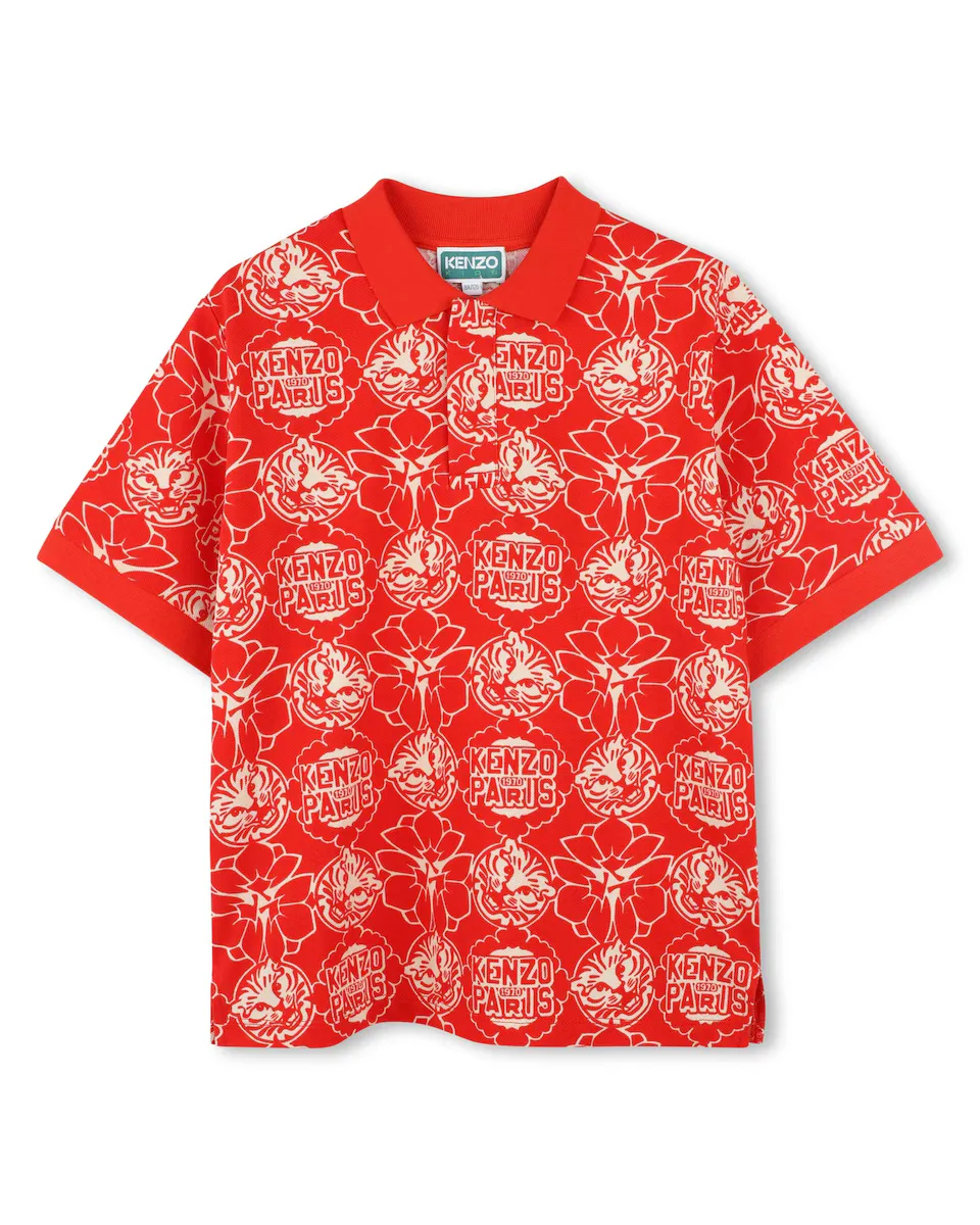 

Футболка-поло из хлопка с принтом для мальчиков Kenzo Kids, красный