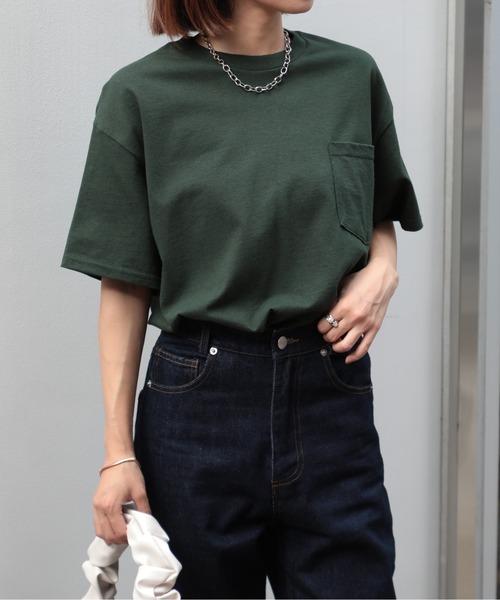 

Футболка оверсайз с карманом, хлопок GILDAN, темно-зеленый