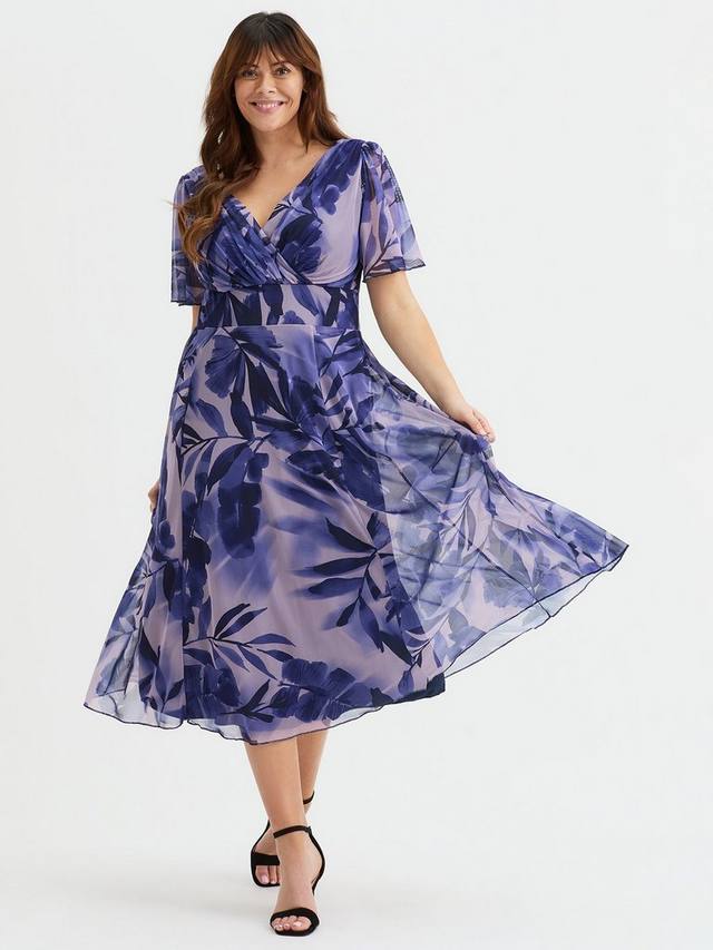 

Платье миди Victoria Floral Leaf с ангельскими рукавами Scarlett & Jo, Indigo