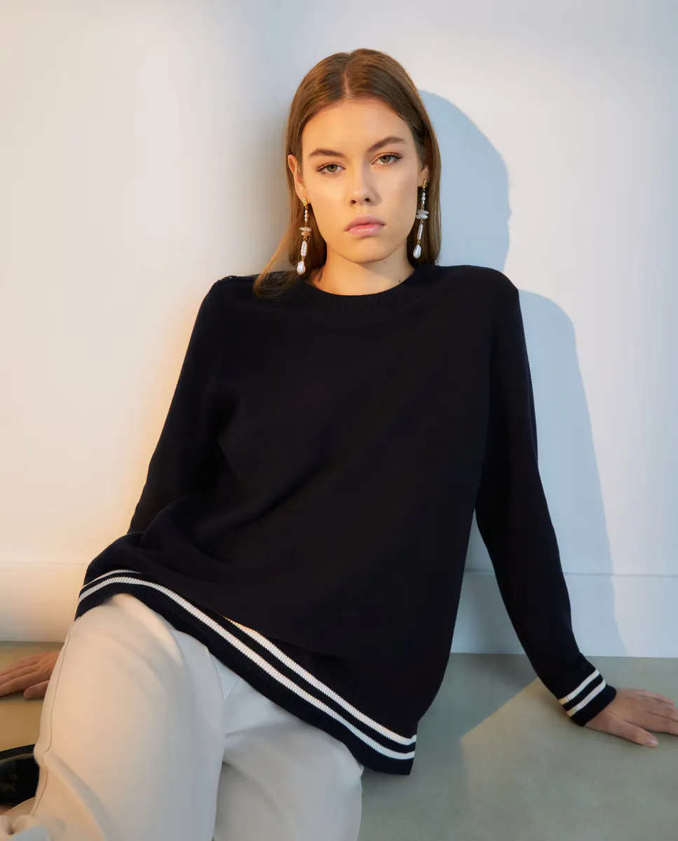 

Женский свитер с вырезом и пуговицами Woman El Corte Inglés, тёмно-синий