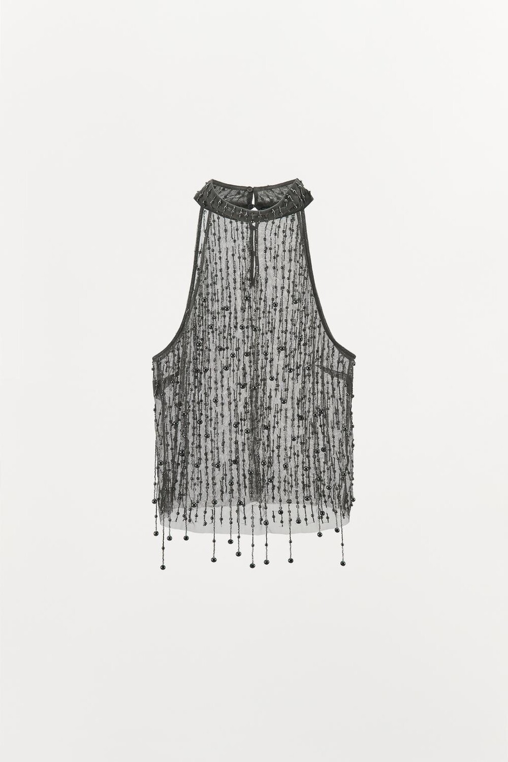 

Топ с бахромой из бисера ZARA, серебряный